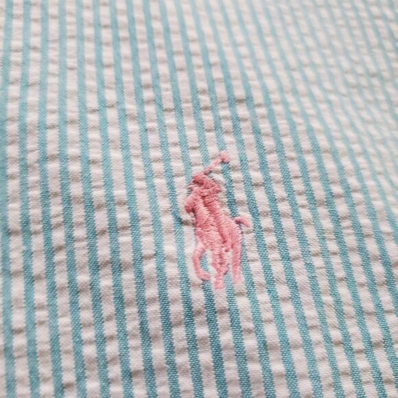 Ralph Lauren Shirt Mens Extra Large Blue Button Up short Sleeve Seersucker - Picture 3 of 9